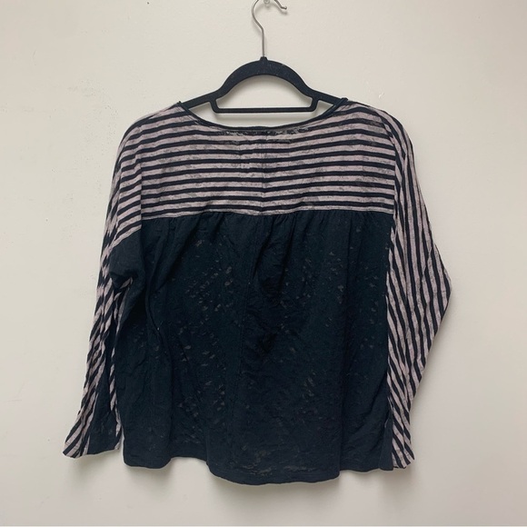 Anthropologie Pilar Black Striped Burnout Long Sleeve Top - Picture 11 of 12